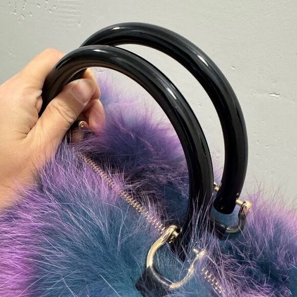 Purple Gradient Handmade Luxury Real Fox Fur Top Handles Satchel Bag/Crossbody - Picture 14 of 16